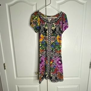 ECI New York Colorful short dress beading at neck